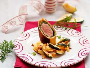 Kalbsfilet in der Brotkruste mit Sellerie-Erdäpfelpüree