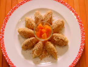 Polenta-Topfen-Nockerln mit schnellem Kürbiskompott