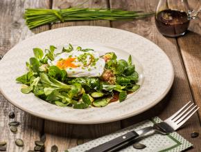 Pochiertes Ei auf Vogerlsalat