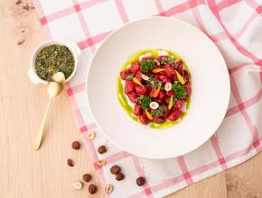 Rote-Rüben-Gnocchi mit Nusspesto