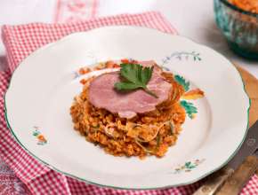Geselchte Schweinszunge mit Linsen