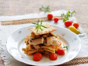 Lasagne mit Karpfenfilets und Paradeiserkraut 