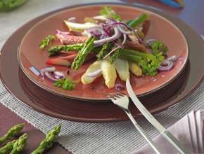 Duett vom Spargel mit Rhabarber und roter Zwiebel