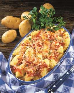 Erdäpfelnockerln mit Käse und Schinken