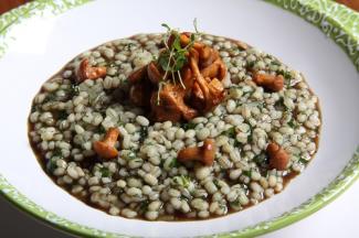 Kernöl-Rollgerstl mit Eierschwammerln 