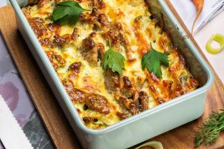 Lauchgratin mit Schweinefilet