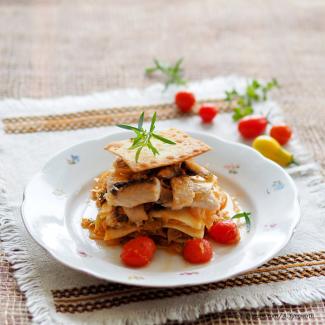 Lasagne mit Karpfenfilets und Paradeiserkraut 