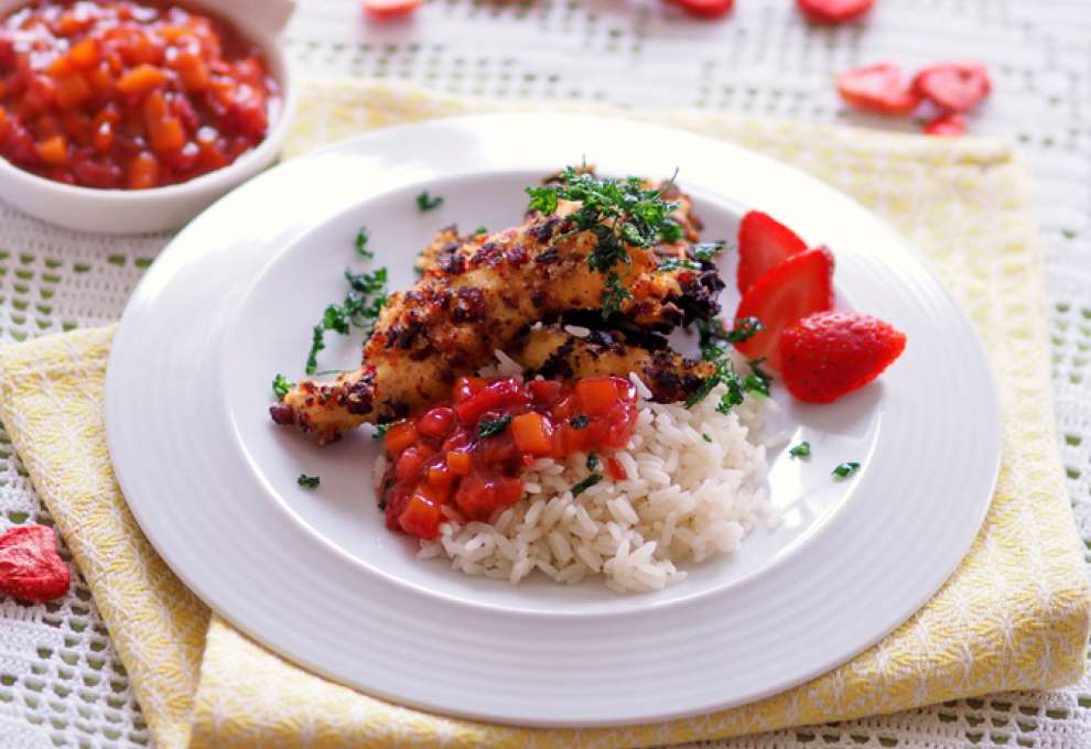 Hühnerfilet mit Erdbeerpanier