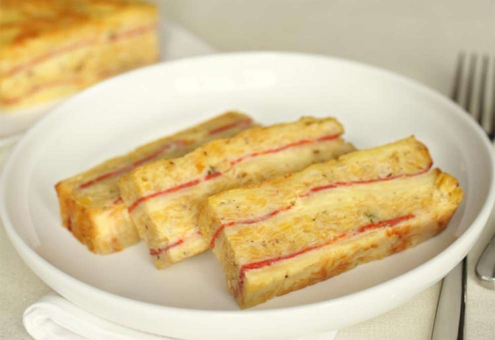 Schichtkuchen mit Linsen, Erdäpfeln und Chorizo