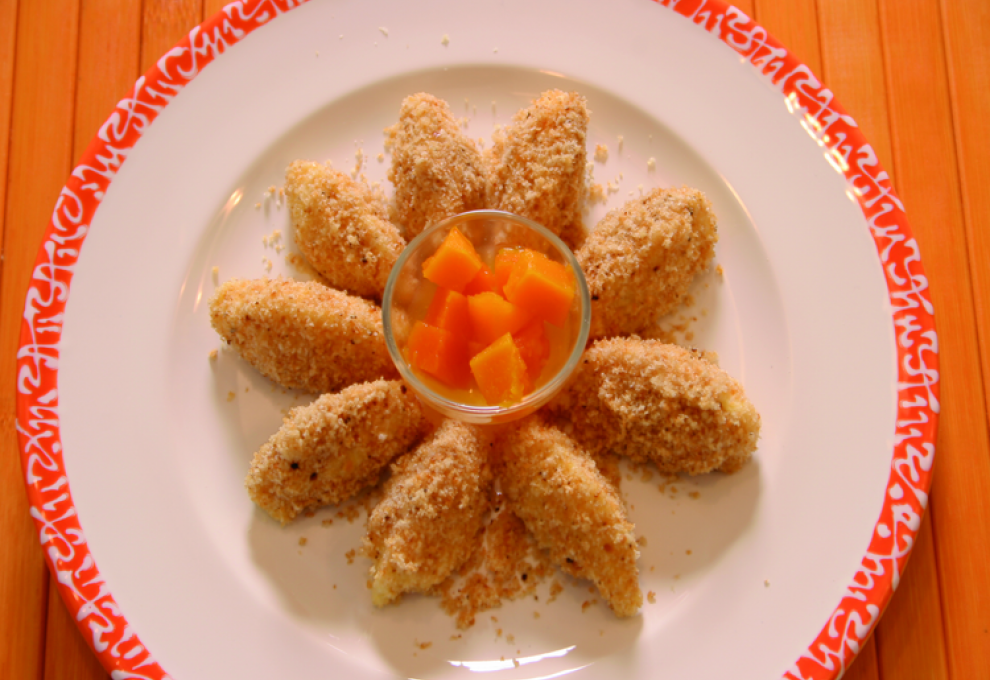 Polenta-Topfen-Nockerln mit schnellem Kürbiskompott