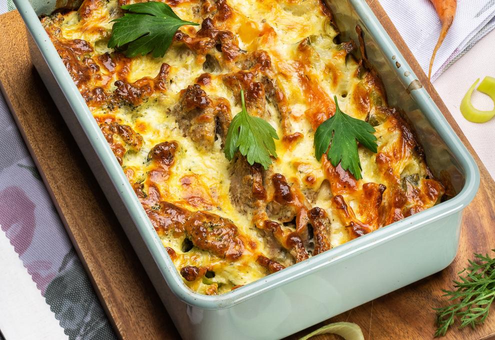 Lauchgratin mit Schweinefilet