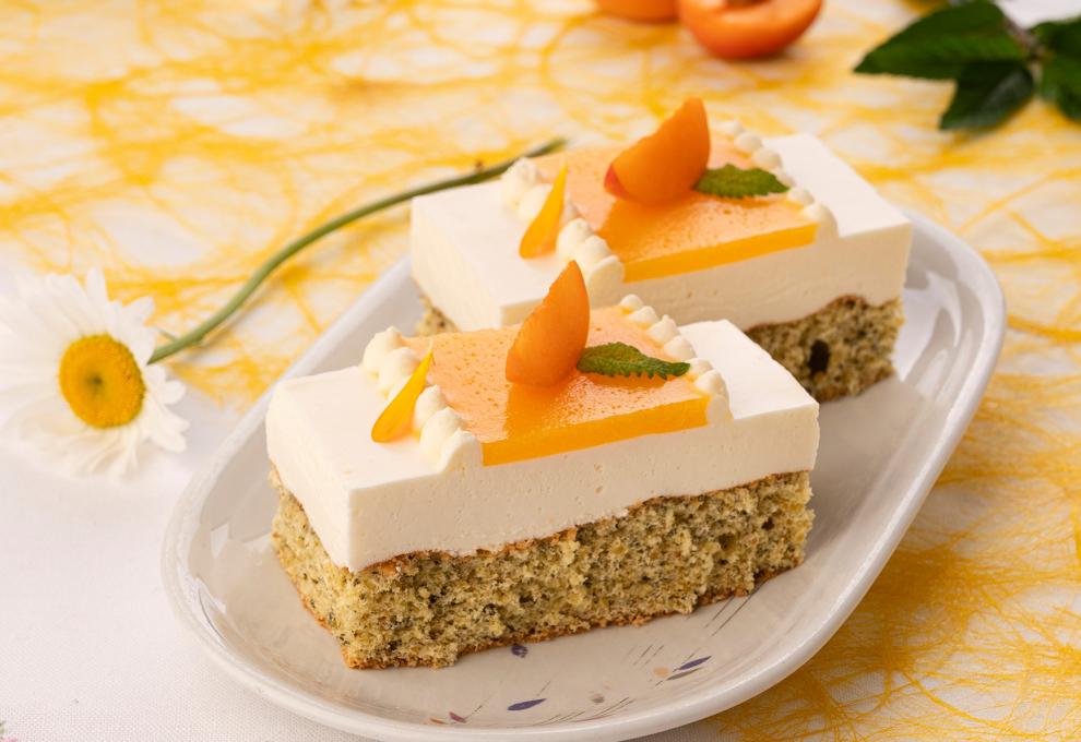Kürbiskern-Skyr-Schnitte mit Marillenspiegel
