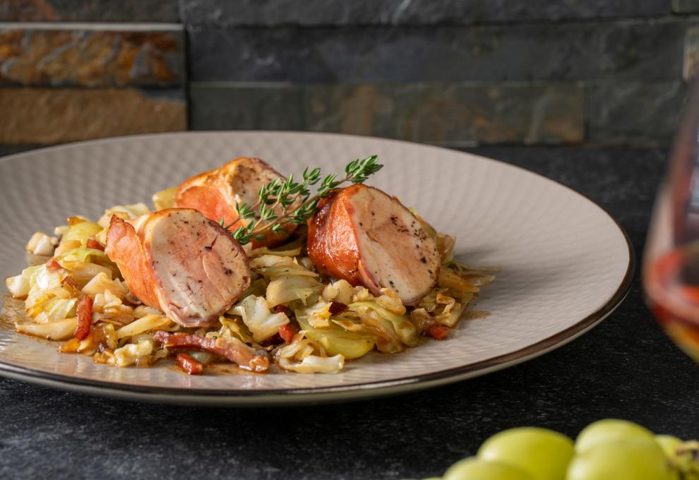  Fasan im Speckmantel mit Traubenkraut