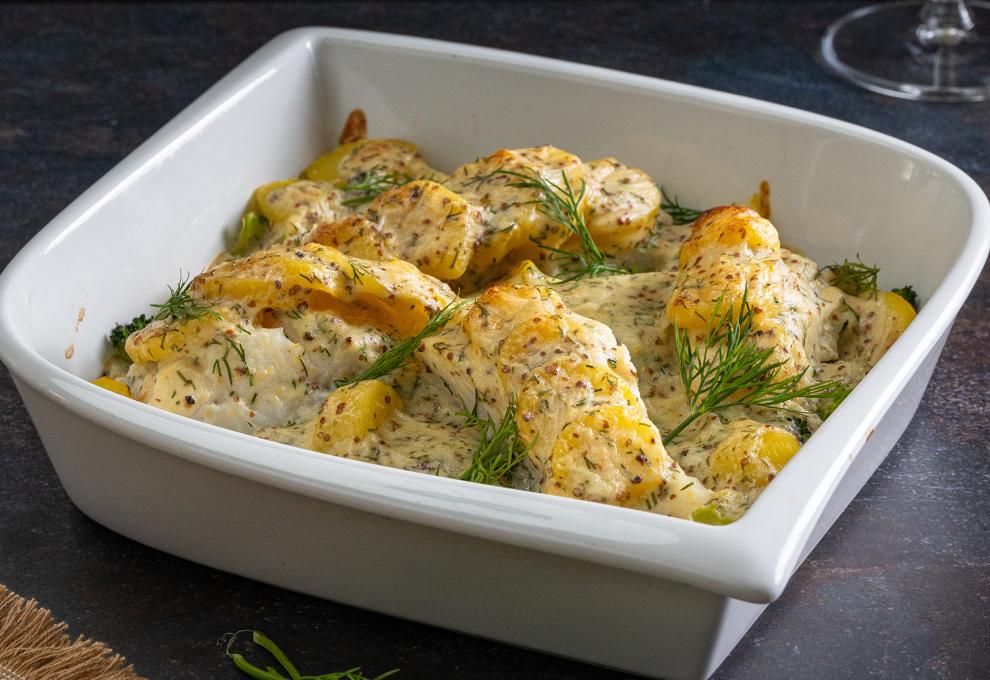 Fischauflauf mit Brokkoli und Erdäpfeln