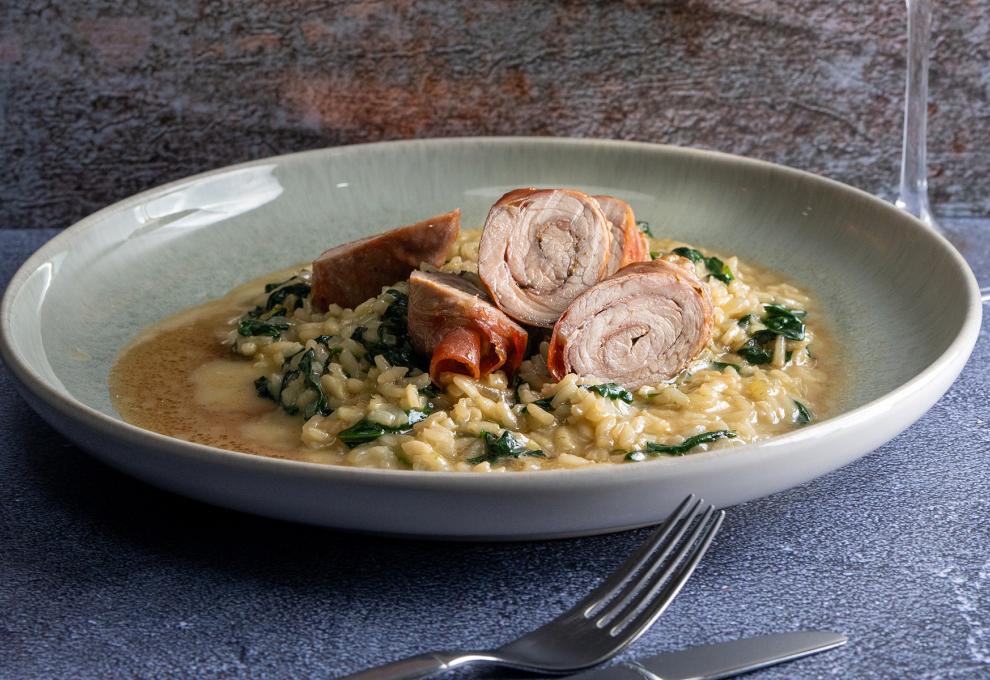 Saltimbocca mit Schinkenspeck und Bärlauchrisotto