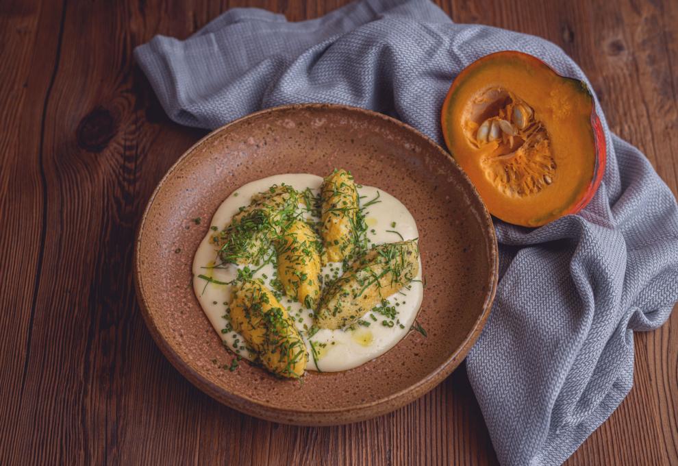 Kürbisnockerl mit Käsesauce