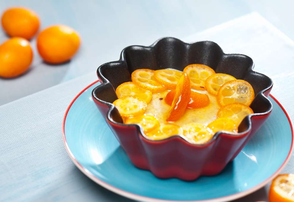 Grießpudding mit karamellisierten Kumquats