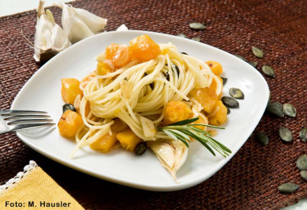 Kürbis-Knoblauch-Spaghetti