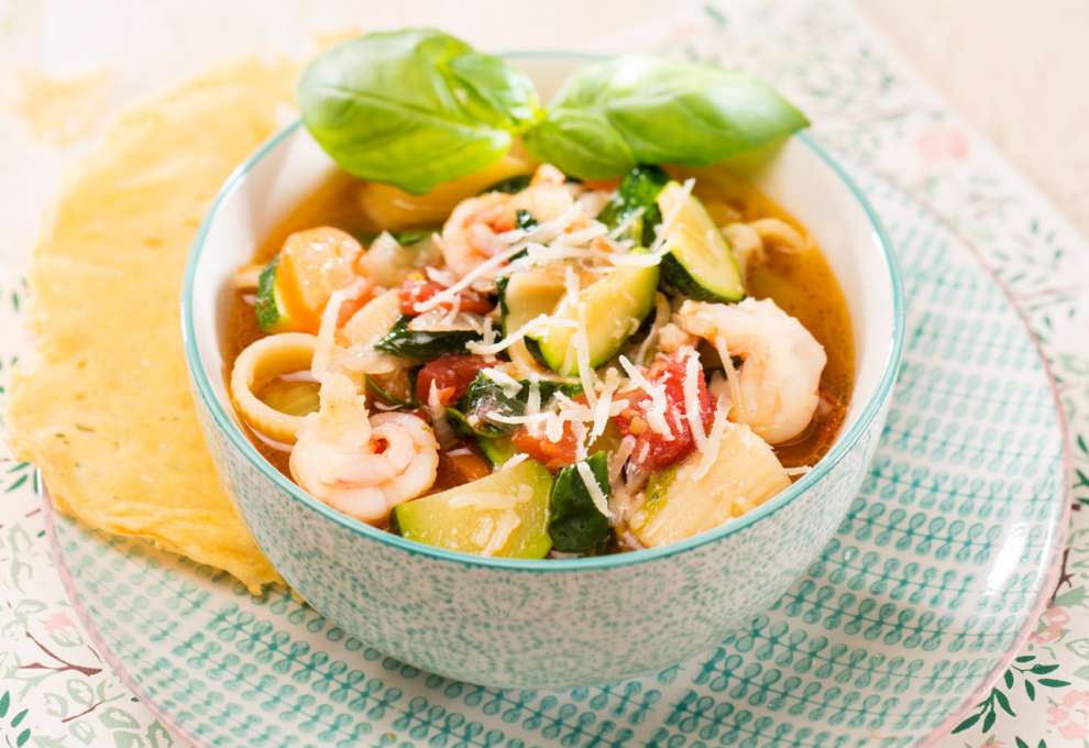 Minestrone mit Scampi