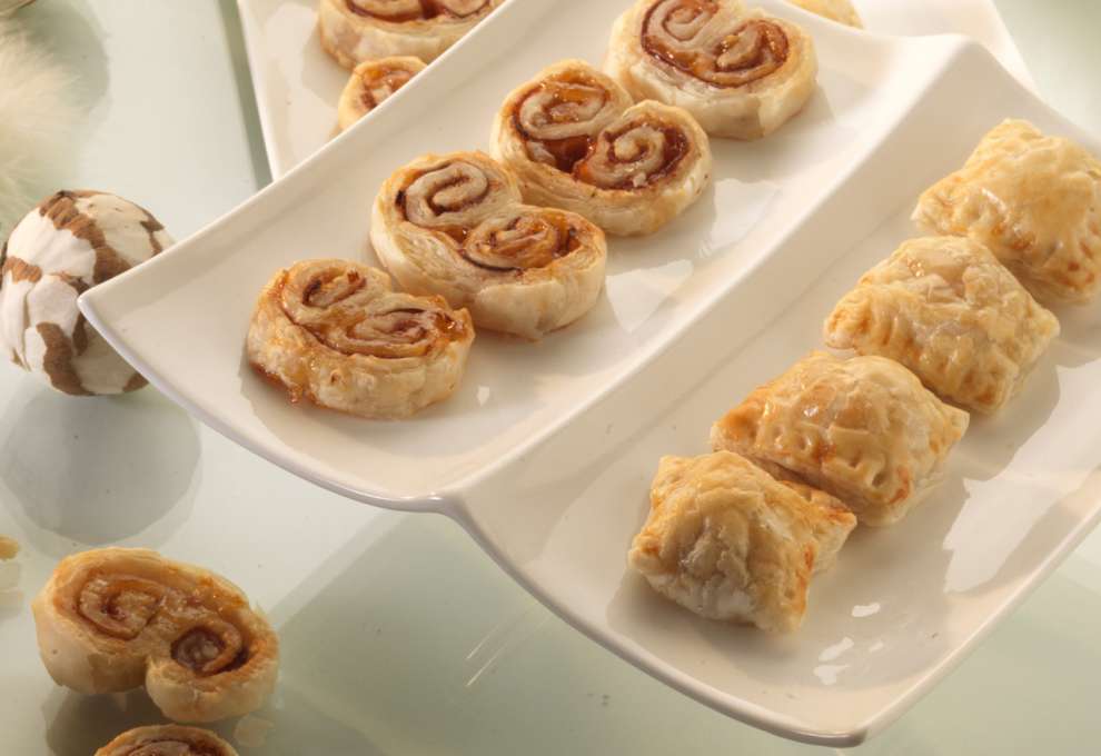 Knusprige Schinkenschnecken und Kastanienravioli aus Blätterteig