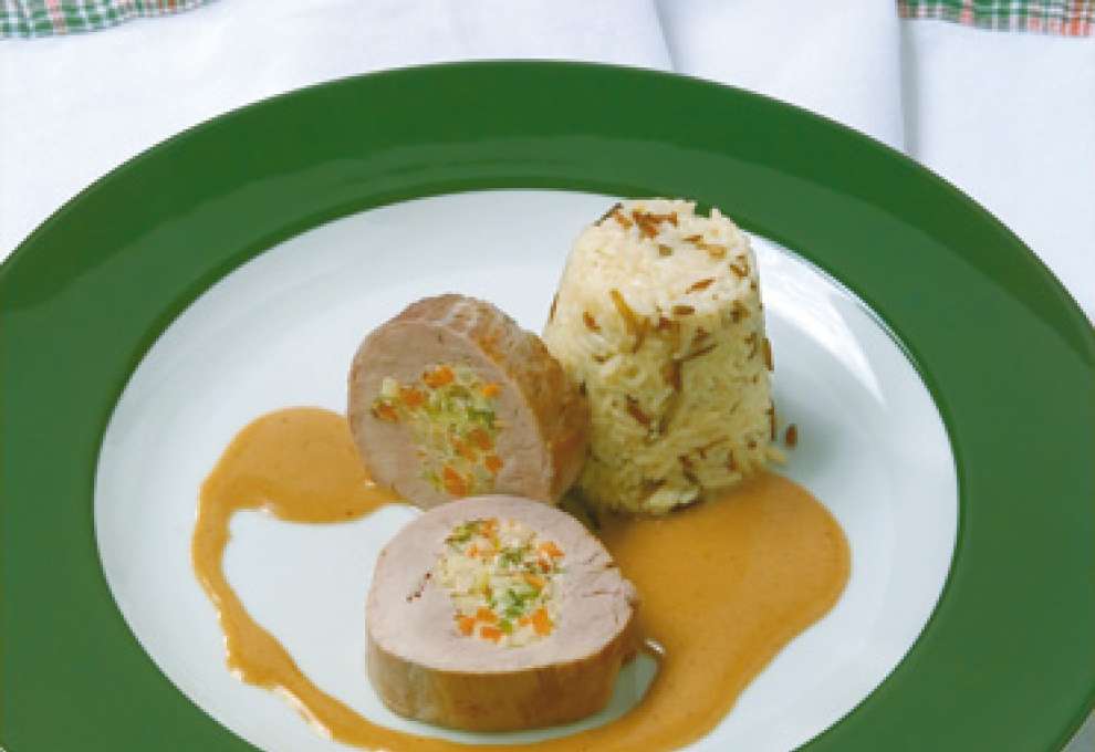 Gefülltes Schweinsfischerl mit Sherryrahm
