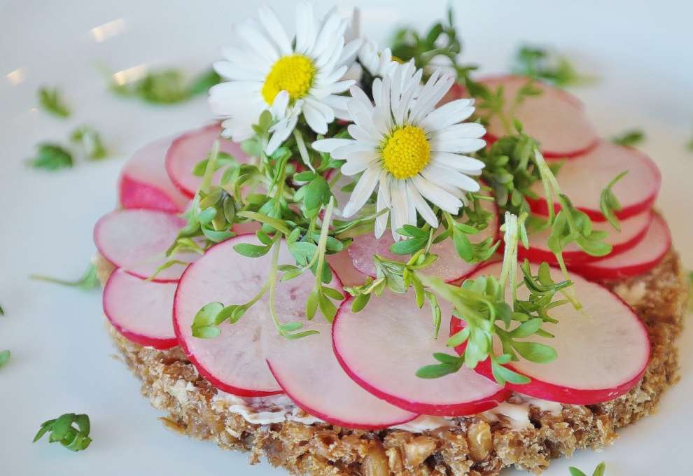 Radieschenbrot mit Gänseblümchen