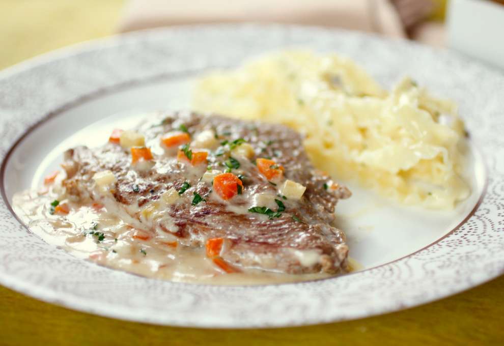 Rindsschnitzel in Rahmsauce