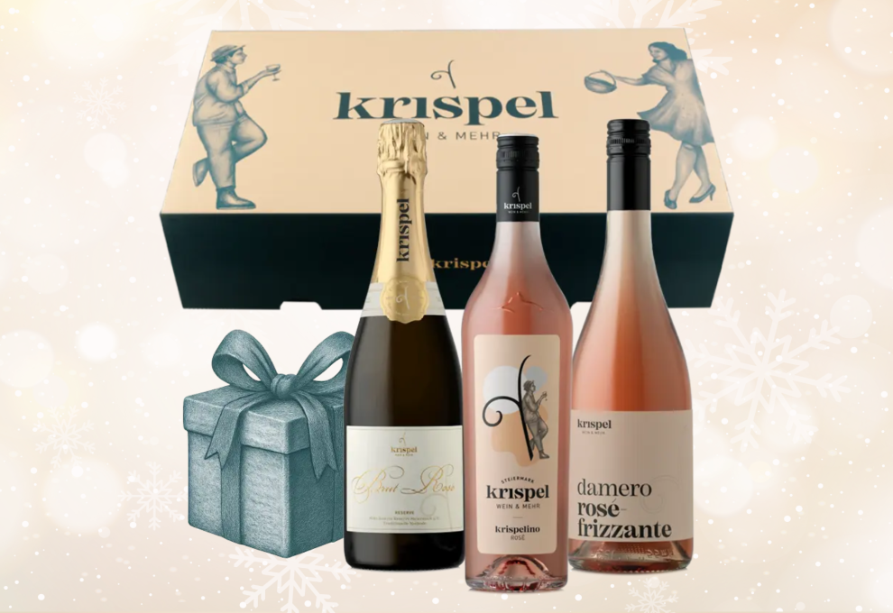 Sujet: 3 Rosé Weine mit Geschenkbox mit Aufschrift Krispel