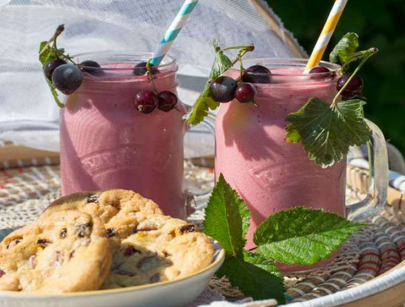 Jostabeeren-Wassermelonenshake mit Karamell-Keksen