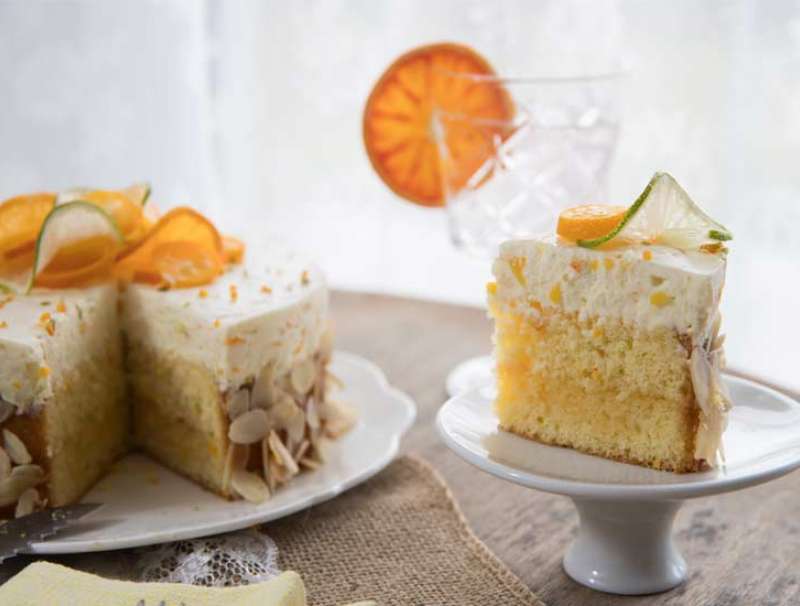 Topfencremetorte mit Orangen und Limetten