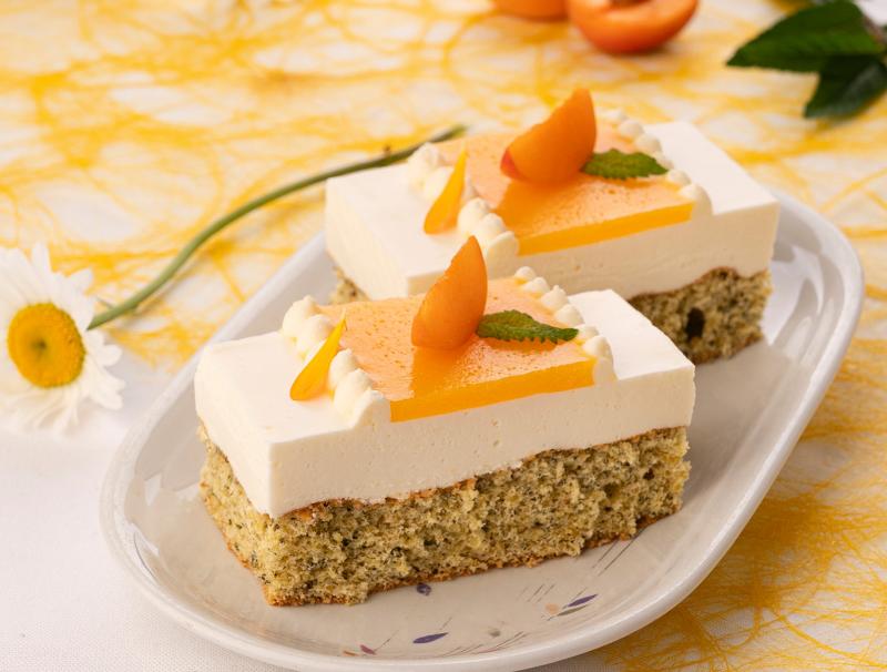 Kürbiskern-Skyr-Schnitte mit Marillenspiegel