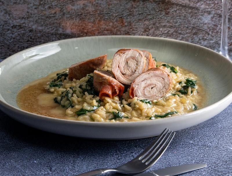Saltimbocca mit Schinkenspeck und Bärlauchrisotto