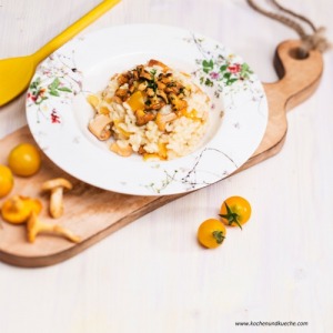 Eierschwammerlrisotto mit gelben Paradeisern