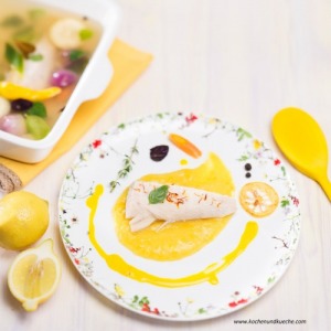 Pochierter Butterfisch mit gelbem Kürbispüree und Safransauce