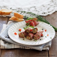 Roastbeef vom Weißen Scherzel mit Kernöltopfen gefüllt